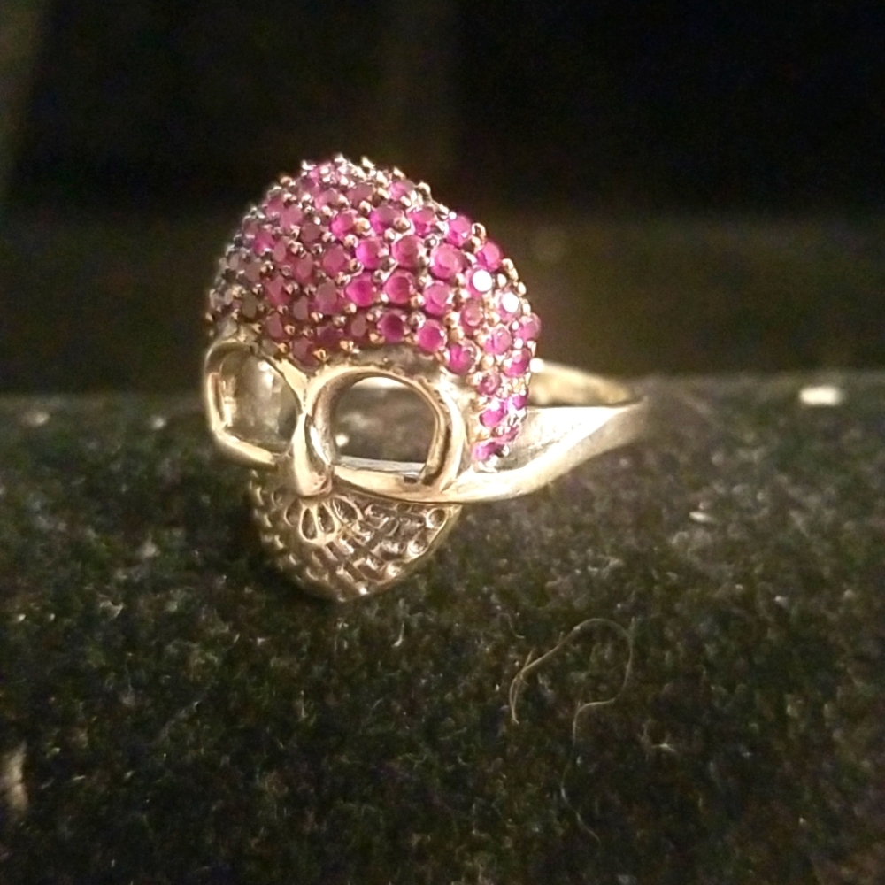 STERLING SILVER Rhinestone Skull Ring